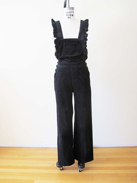 Sezane Pants - SEZANE Black Corduroy Ruffle Strap Overalls 36 S